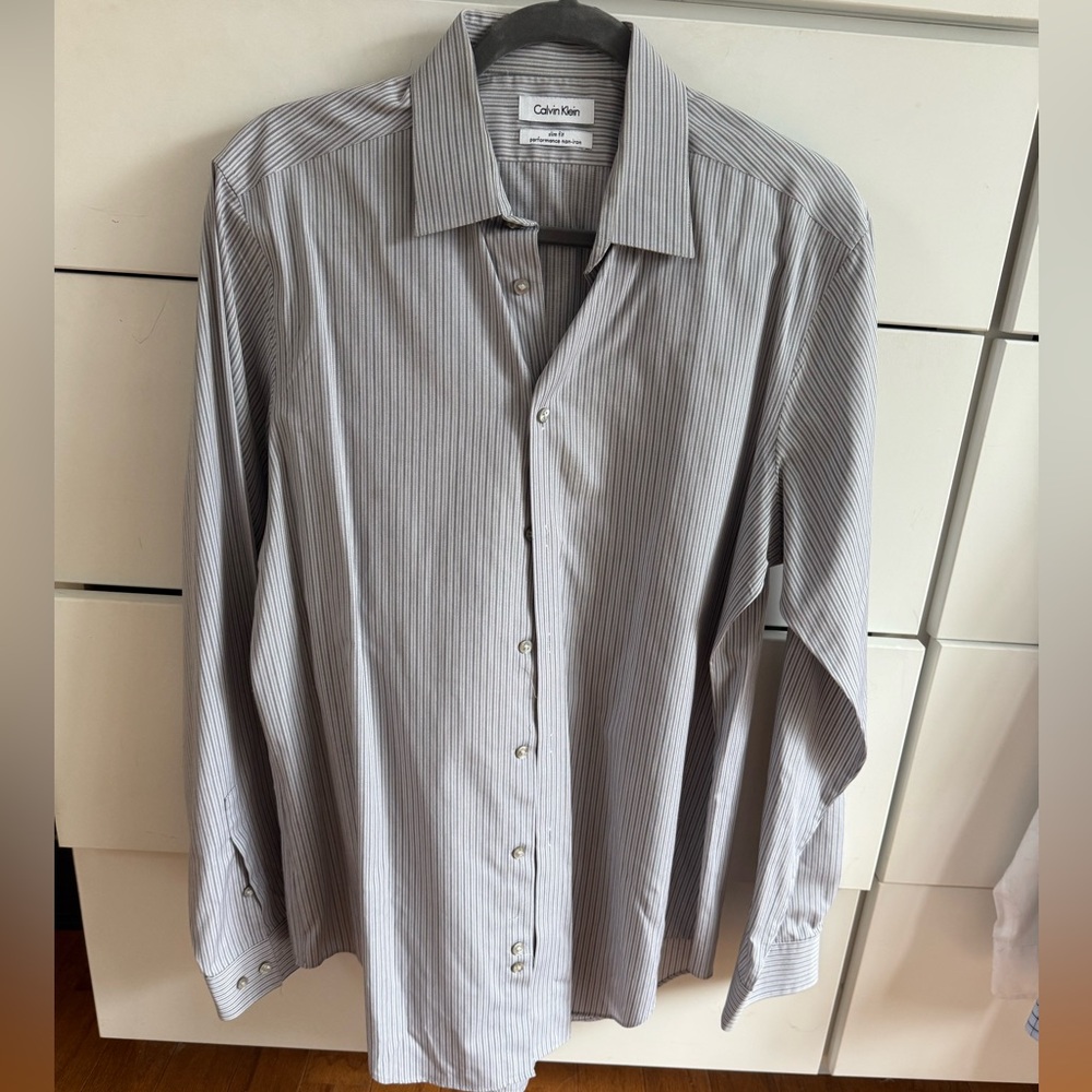 Calvin Klein Men's Gray Striped Dress Shirt